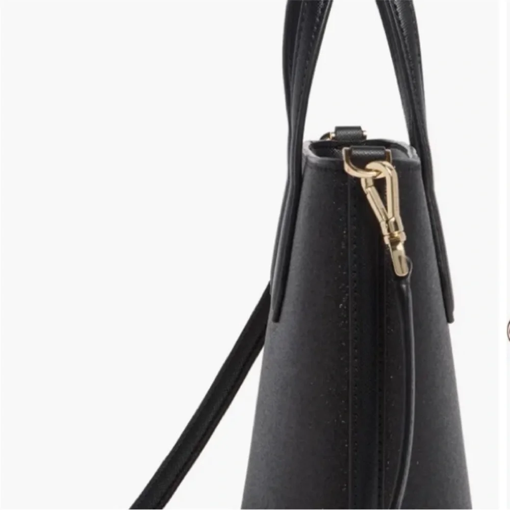 Kate Spade NWT Black Leather Shimmer Removable Crossbody Strap Satchel Tote Bag